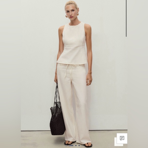 Mango Pants - Mango Cream Cotton Wide Leg Trousers - Size 6 - NWT